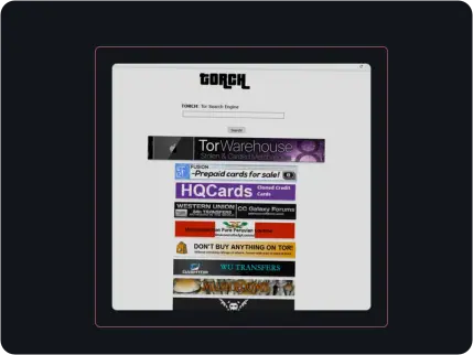 Search engine interface with dark web elements.